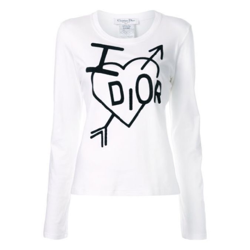 AUTHENTIC CHRISTIAN DIOR “I ❤️ DIOR” LONG SLEEVE TEE IN WHITE
